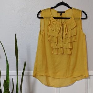 BCBG Mustard Yellow Ruffle Front Sleeveless Top
